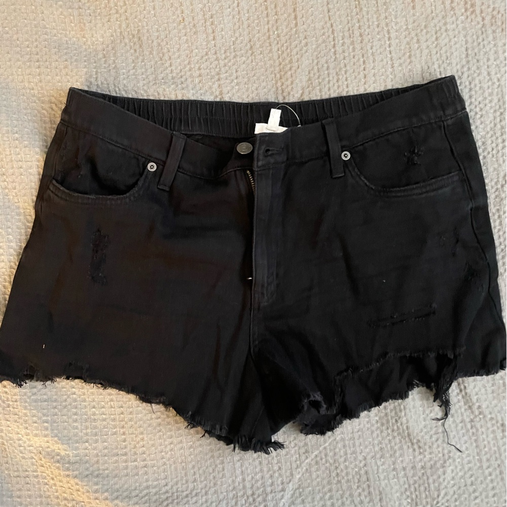Aerie Black Frayed Jean Shorts